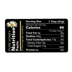 Honey Nutrition Facts Étiquette Black Gold Daisy