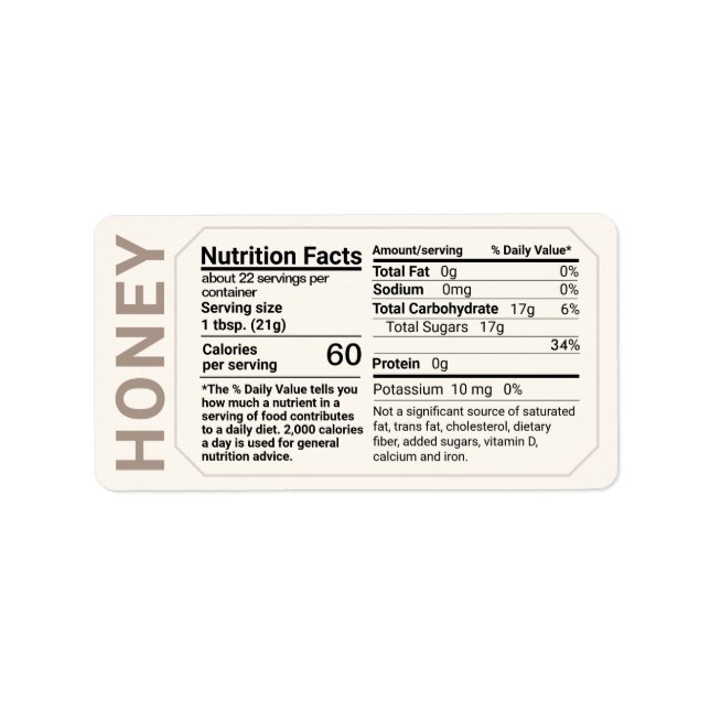 Honey Nutrition Facts Étiquette de adresse Ivory T (Devant)