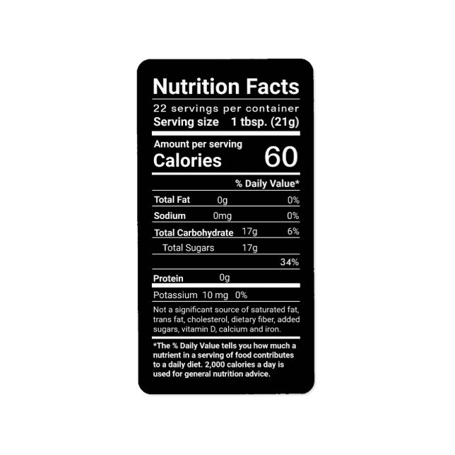 Honey Nutrition Facts Étiquette de adresse Noir (Devant)