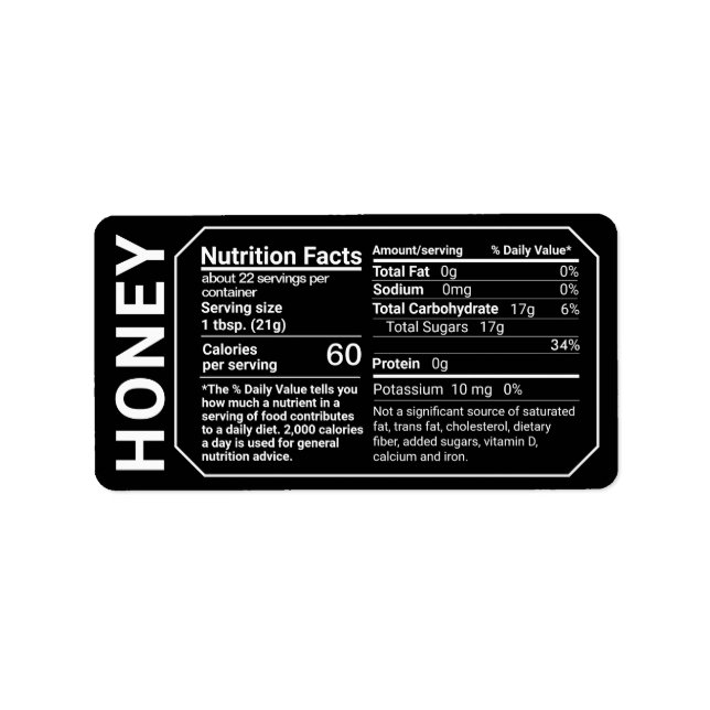 Honey Nutrition Facts Étiquette de adresse Noir (Devant)