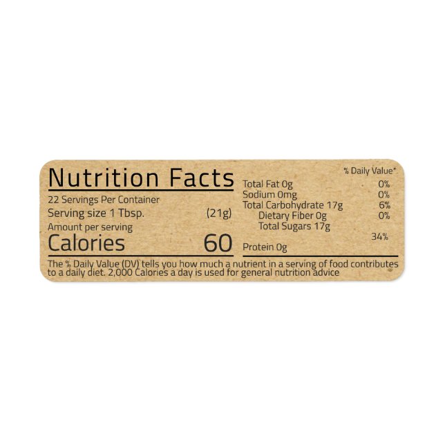 Honey Nutrition Facts Kraft Adresse de retour (Devant)