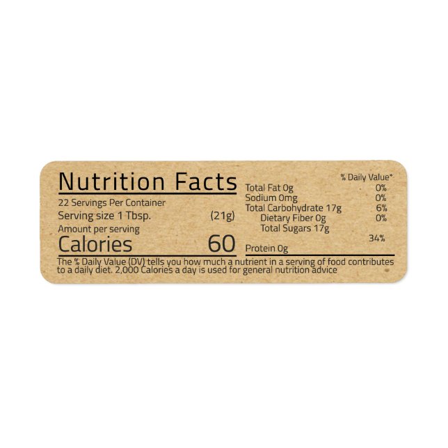 Honey Nutrition Facts Kraft Adresse de retour Étiq (Devant)