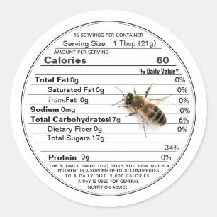 Honey Nutrition Facts Label life-sized bee White