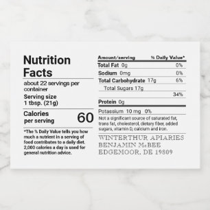 Honey Nutrition Facts Label Rectangle White