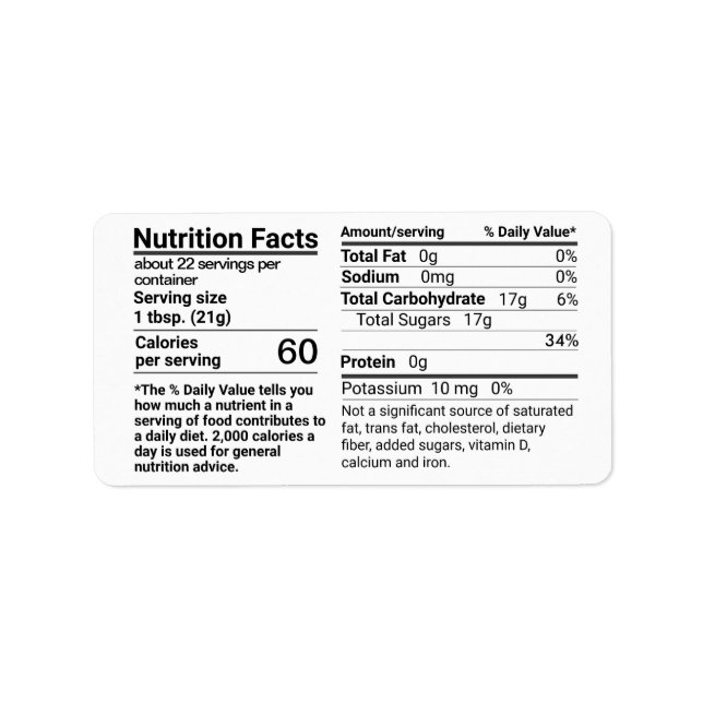 Honey Nutrition Facts Label Small (Front)