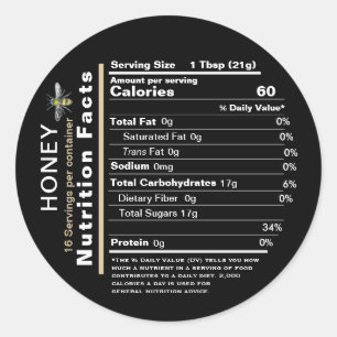 Honey Nutrition Facts Round Label Black Bee