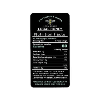 Honey Nutrition Facts with Infant Warning & Bee    Label