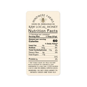 Honey Nutrition Infant Warning & Bee Address Size Label