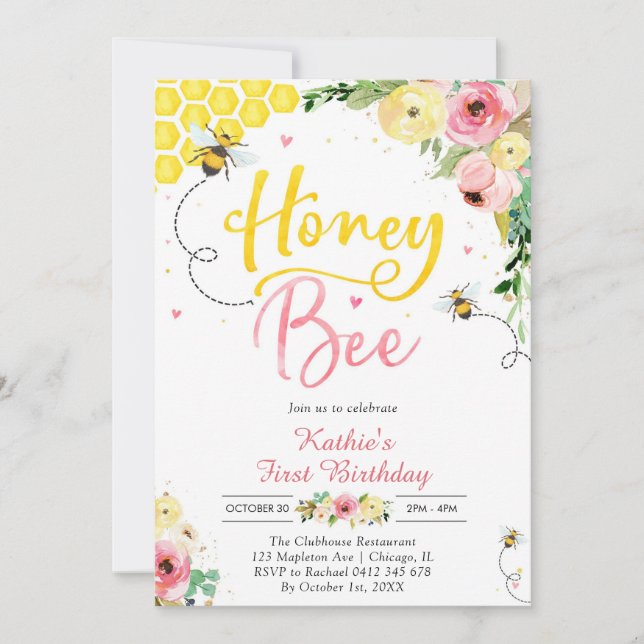 Honey One Honey Bee 1st Birthday Invitation (Front)