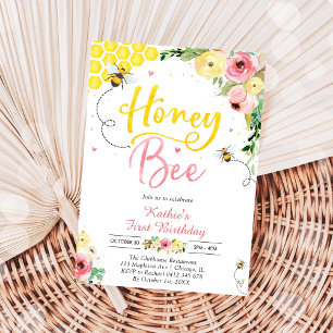 Honey One Honey Bee 1st Birthday Invitation