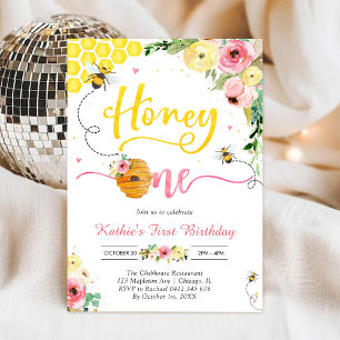 Honey One Honey Bee 1st Birthday Invitation