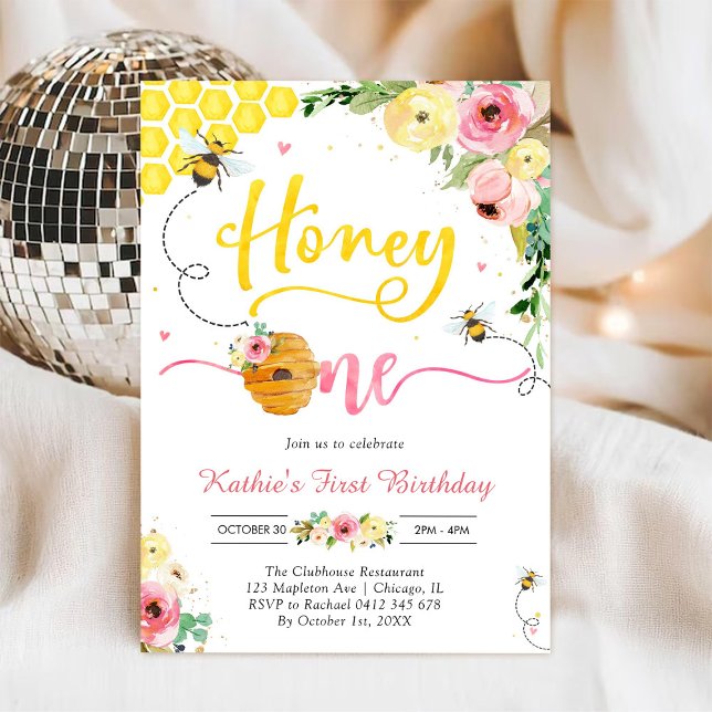 Honey One Honey Bee 1st Birthday Invitation (Créateur téléchargé)