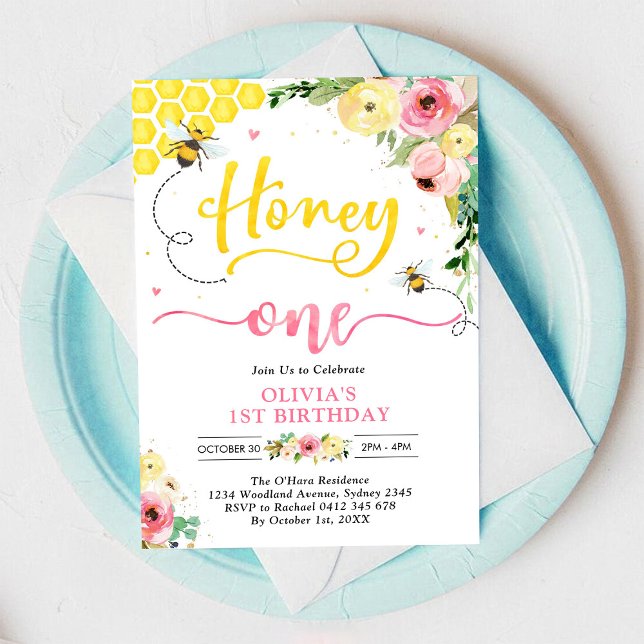 Honey One Honey Bee 1st Birthday Invitation (Créateur téléchargé)