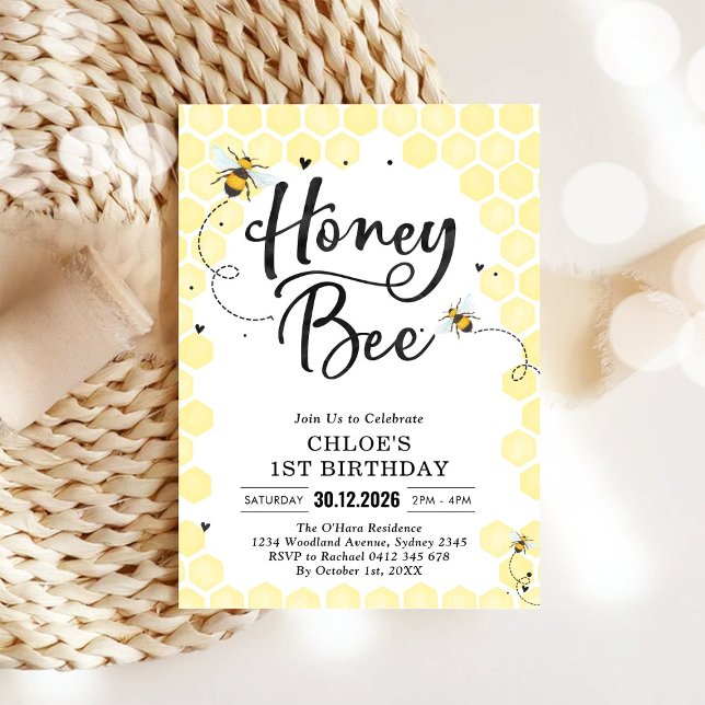 Honey One Honey Bee 1st Birthday Invitation (Créateur téléchargé)