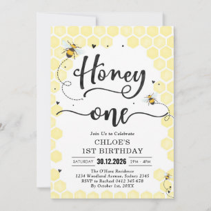 Honey One Honey Bee 1st Birthday Invitation