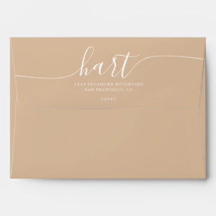 Honey Peach with White Script Return Address Envelope