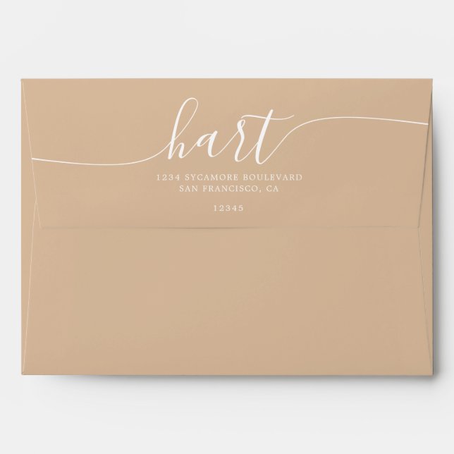 Honey Peach with White Script Return Address Envelope (Back (Top Flap))