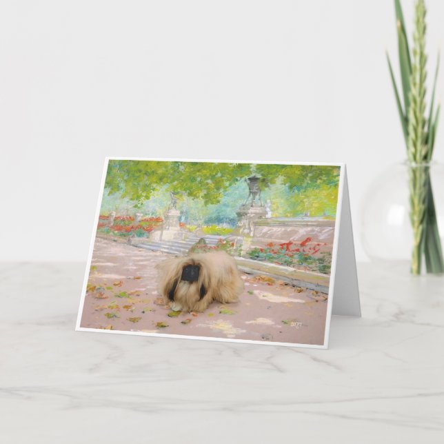 Honey Pekingese in Floral Setting Card (Front)