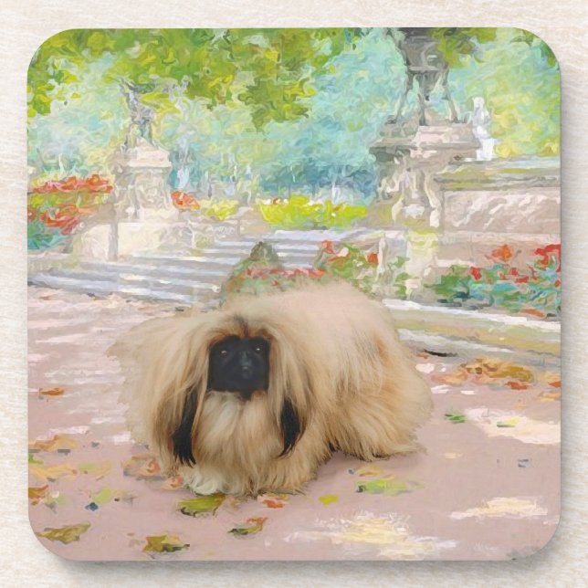 Honey Pekingese in Floral Setting Coaster (Front)