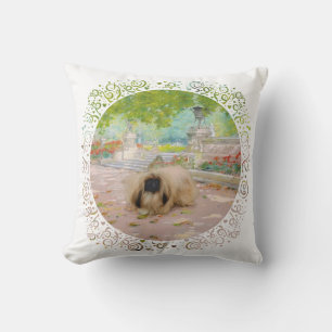Honey Pekingese in Floral Setting Throw Pillow