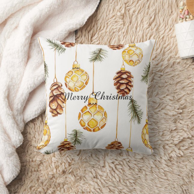Honey Pine Cones Christmas Throw Pillow (Blanket)