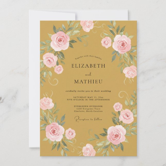 Honey Pink Wreath Wedding Invitation (Front)