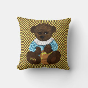 Honey Pot Bear-Brown-Yellow Throw Pillow