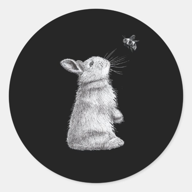 Honey Rabbit & Bumble Bee | Bunny Lover Gift Classic Round Sticker (Front)