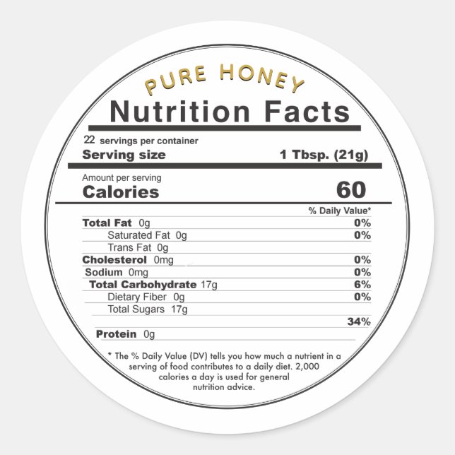Honey Round Editable Nutrition Facts Label Yellow (Front)