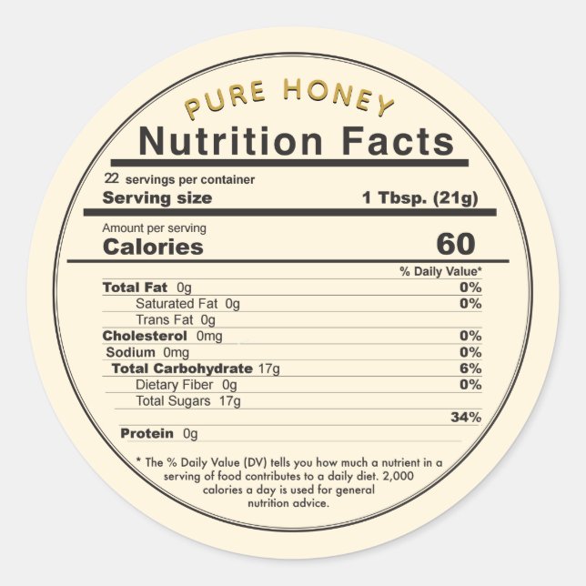 Honey Round Editable Nutrition Facts Label Yellow (Front)