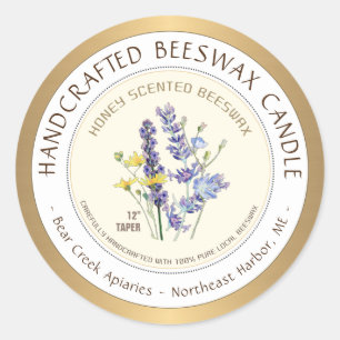 Honey Scented Beeswax Candle Label Gold Border