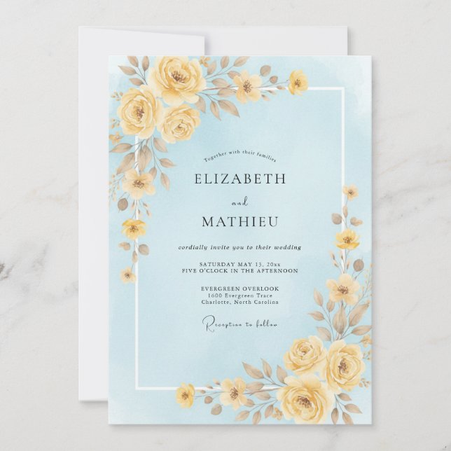 Honey Sky Petal Wedding Invitation (Front)