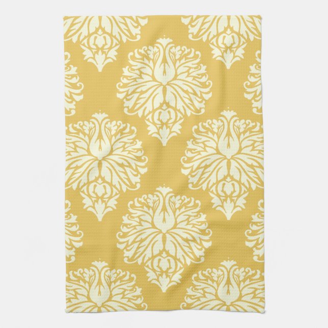 Honey Southern Cottage Damask Kitchen Towel (Vertical)
