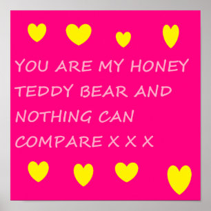 Honey teddy bear poster in bright pink