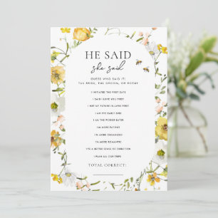 Honey Theme He Said She Said Bridal Shower Game Invitation