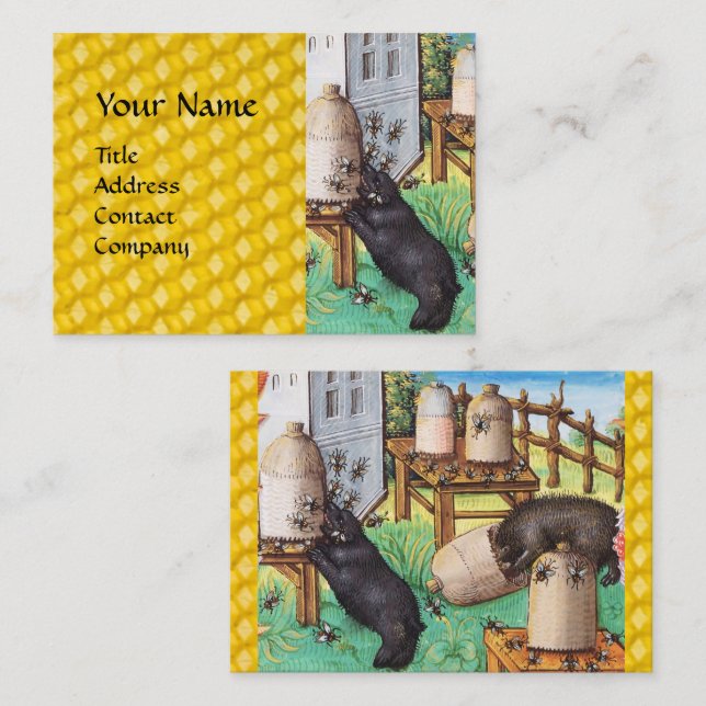 HONEY THIEF BEARS,BEES,BEE HIVES Medieval Apiary Business Card (Front/Back)