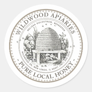 Honey Vintage Garden Skep Hive with little Bees Classic Round Sticker