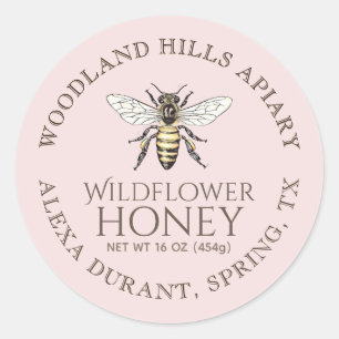 Honey Vintage Queen Bee Rose Pink background   Classic Round Sticker