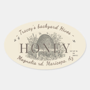 Honey Vintage Skep Backyard Hive Ivory Oval Oval Sticker