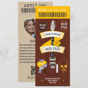 Honey Whiskey Rock ’n’ Roll Wedding Ticket Invitation