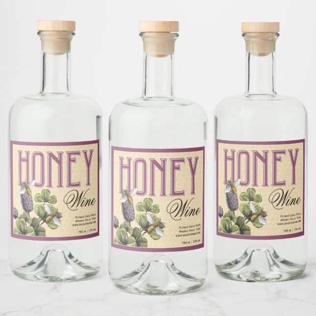 Honey Wine Mead Bees and Clover Liquor Bottle Label (Bottles)