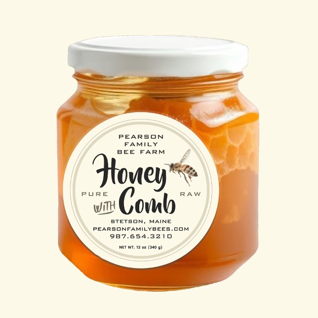 Honey with Comb Label Flying Bee on Pale Ivory (Creator Uploaded)