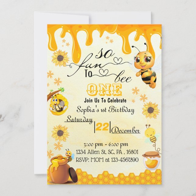 Honeybee 1st Birthday  Invitation for Boy & Girl (Front)