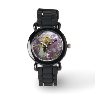 Honeybee and Buddleia Flowers Glitter Watch