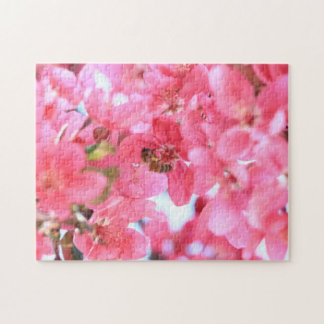 Honeybee and Colourful Pink Crabapple Blossoms Jigsaw Puzzle (Horizontal)