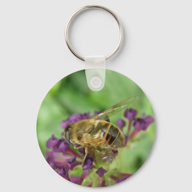 Honeybee and Purple Flowers Keychain (Front)