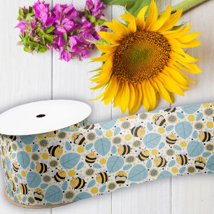 Honeybee and Sunflowers Satin Ribbon
