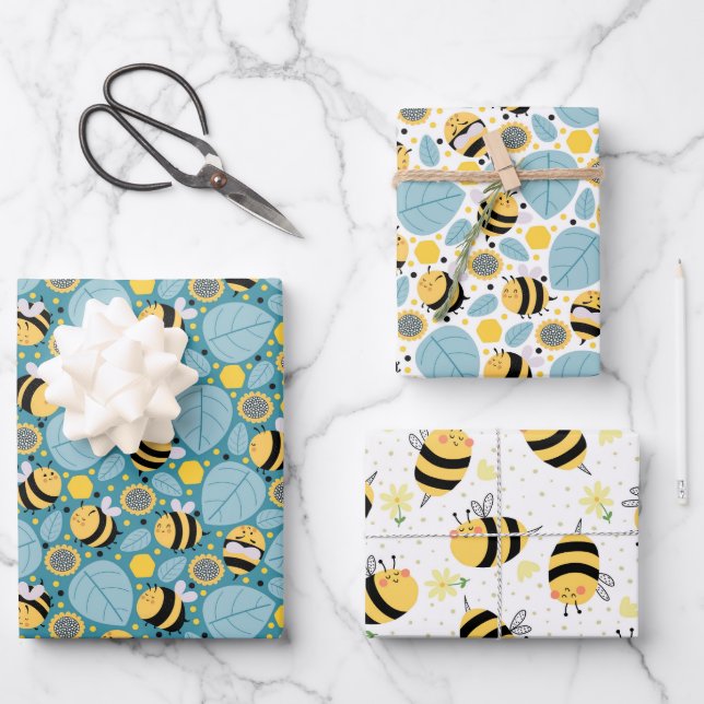 Honeybee and Sunflowers Wrapping Paper Sheet (Front)
