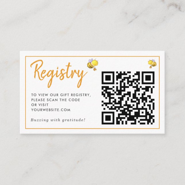 Honeybee Baby Shower Gift Registry QR Code Enclosure Card (Front)