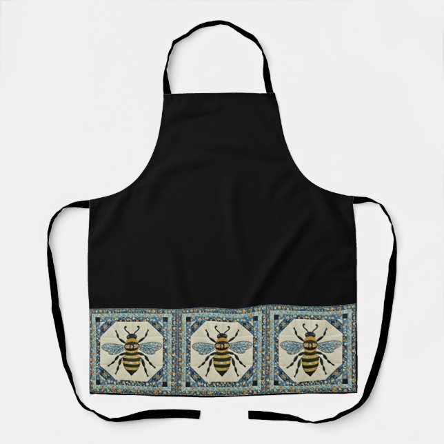 Honeybee Blue Border Quilt Apron (Front)